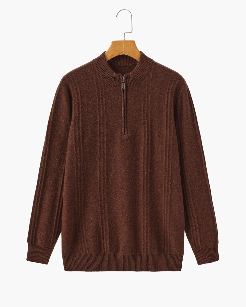 Maglione 100% Cashmere a Coste con Mezza Zip - foto 9