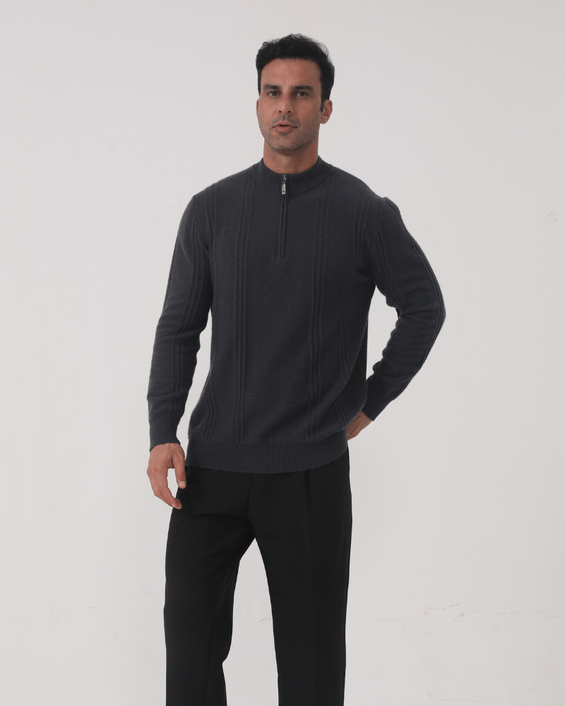 Maglione 100% Cashmere a Coste con Mezza Zip - foto 1