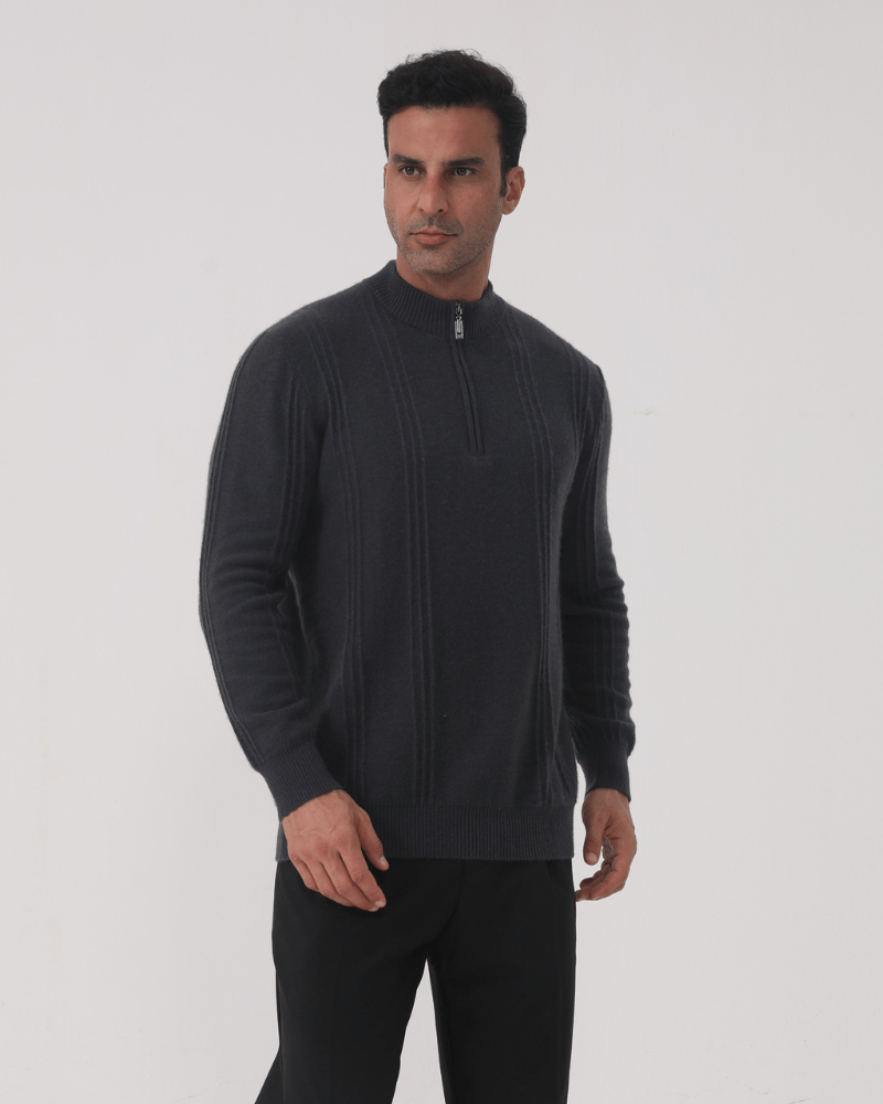 Maglione 100% Cashmere a Coste con Mezza Zip - foto 5