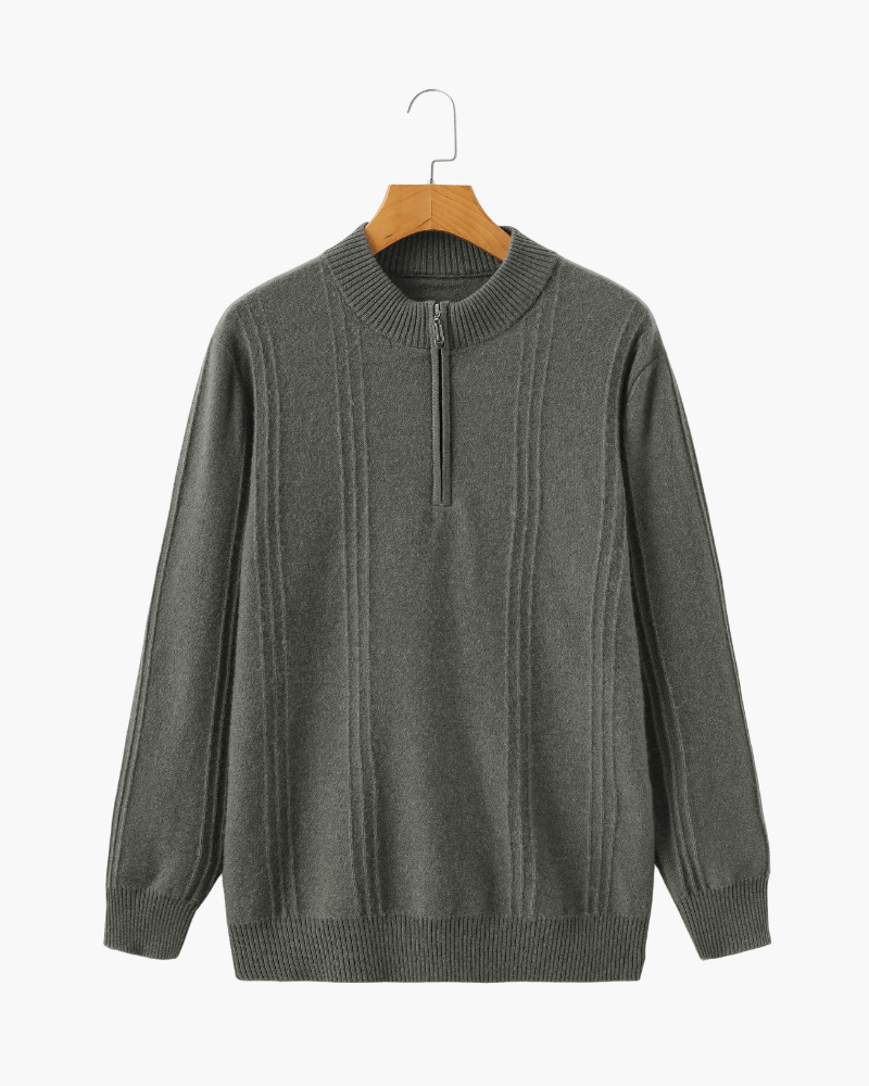 Maglione 100% Cashmere a Coste con Mezza Zip - foto 11