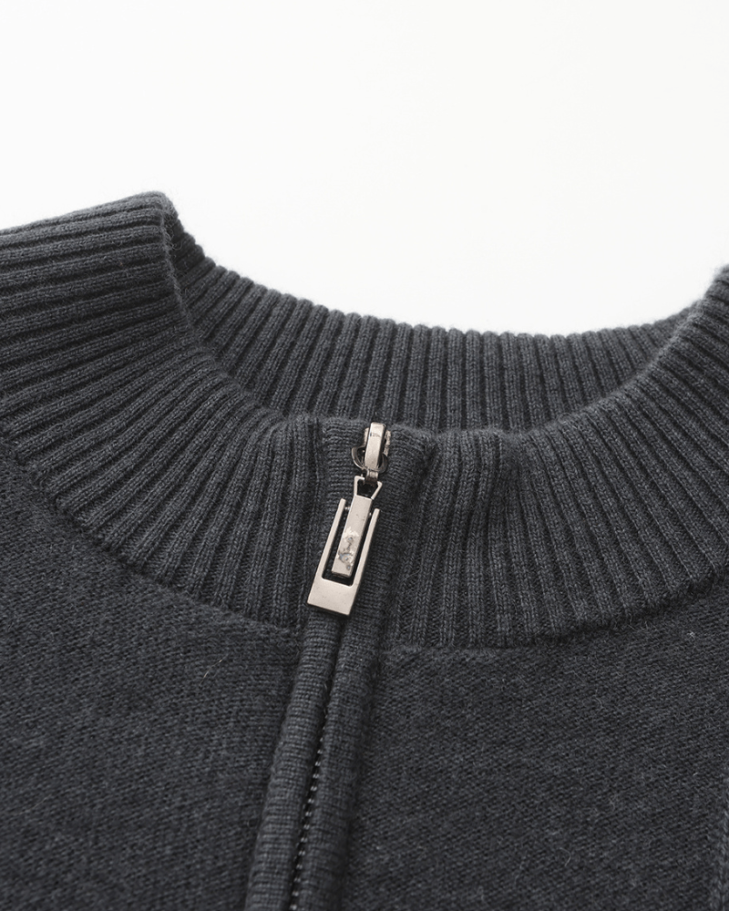 Maglione 100% Cashmere a Coste con Mezza Zip - foto 6