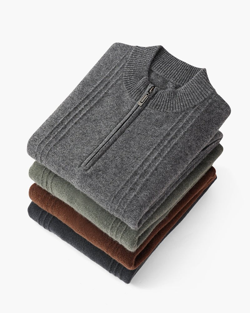 Maglione 100% Cashmere a Coste con Mezza Zip - foto 1