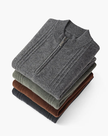 Maglione 100% Cashmere a Coste con Mezza Zip - foto 1