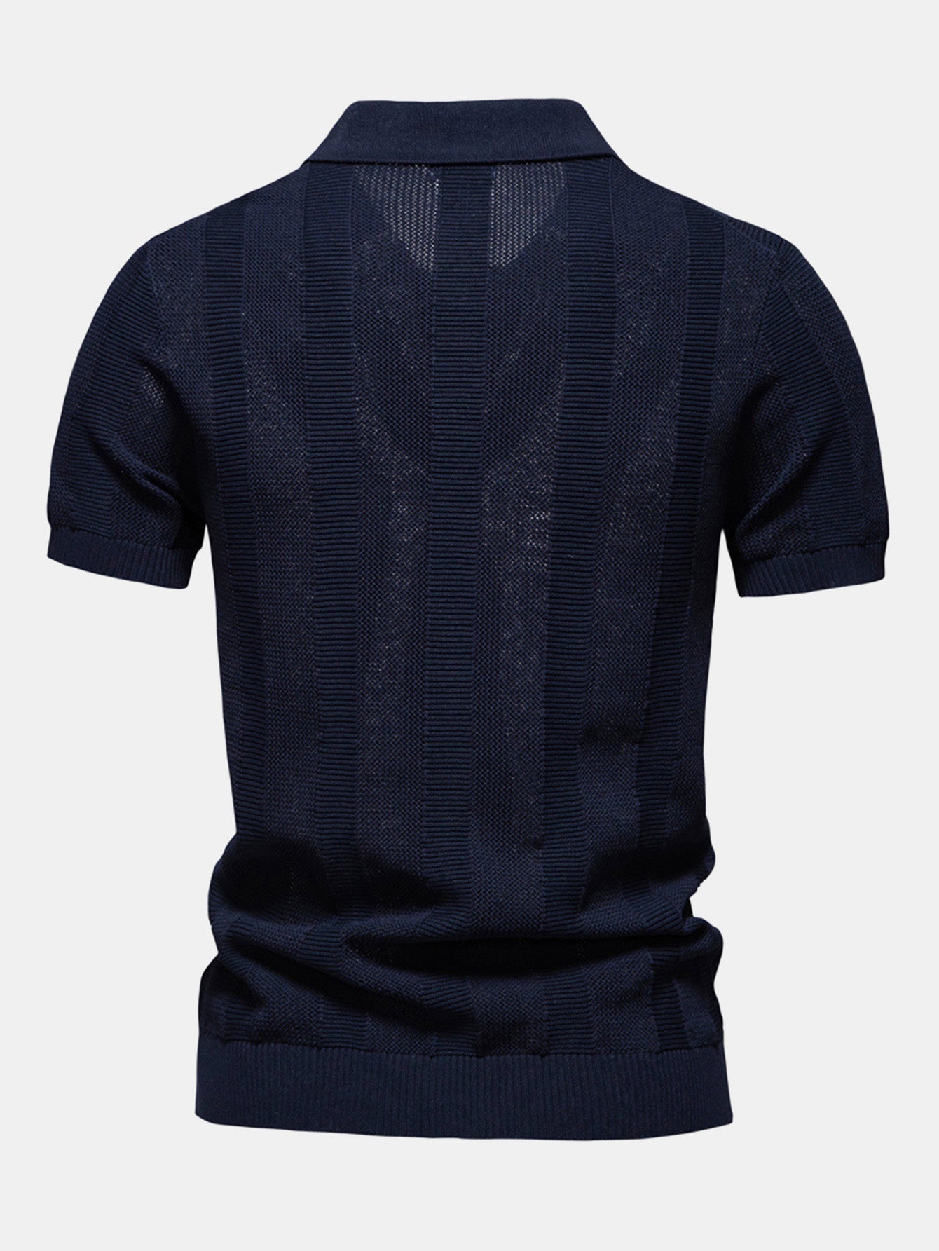 Polo in Maglia Traforata a Righe con Scollo a V - foto 3