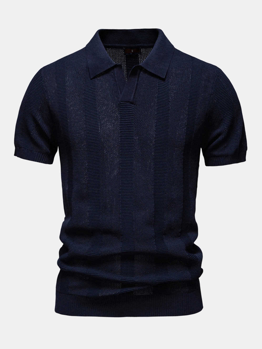 Polo in Maglia Traforata a Righe con Scollo a V - foto 1