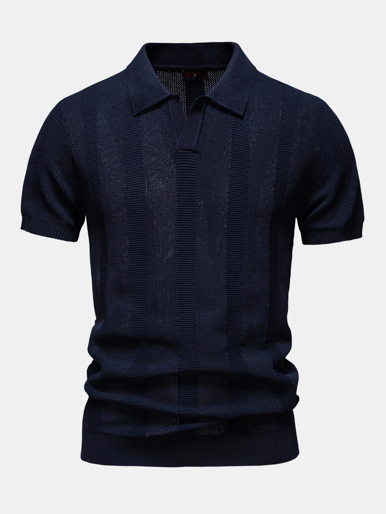 Polo in Maglia Traforata a Righe con Scollo a V - foto 2