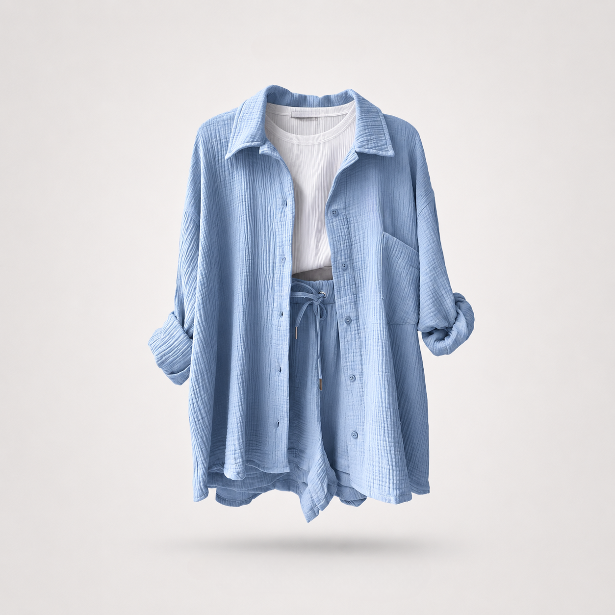 Completo Riviera in Tessuto Crinkle — Camicia e Bermuda - foto 6