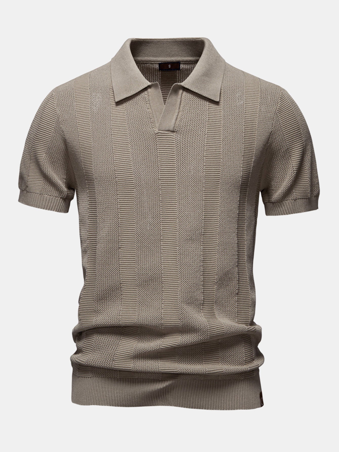 Polo in Maglia Traforata a Righe con Scollo a V - foto 4