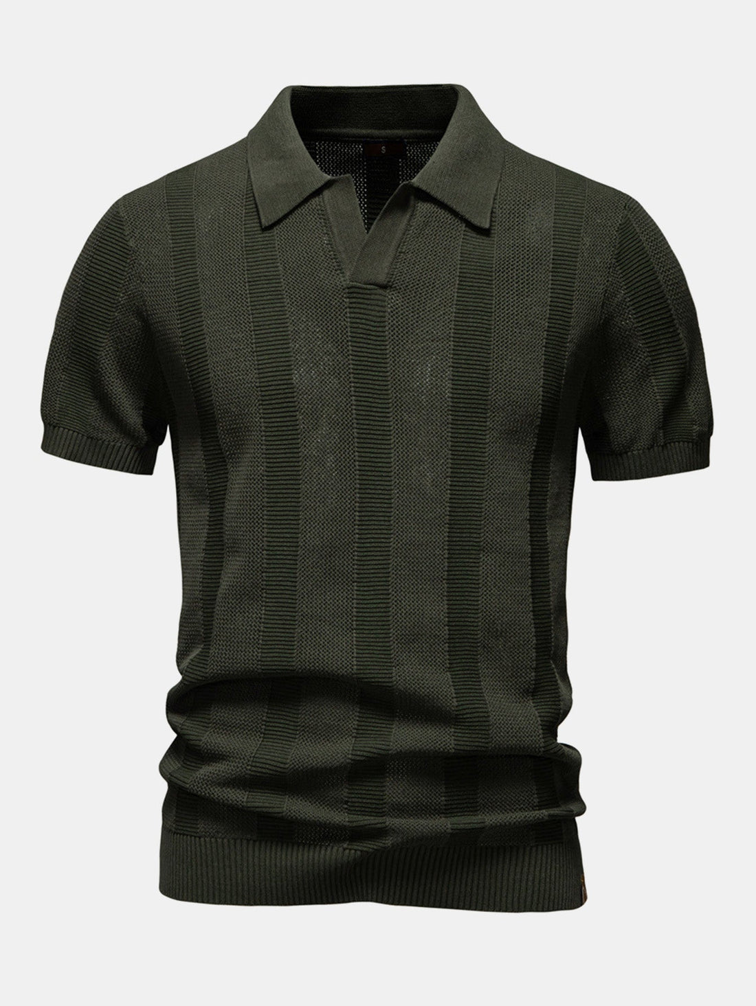 Polo in Maglia Traforata a Righe con Scollo a V - foto 1