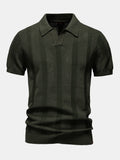 Polo in Maglia Traforata a Righe con Scollo a V - foto 1