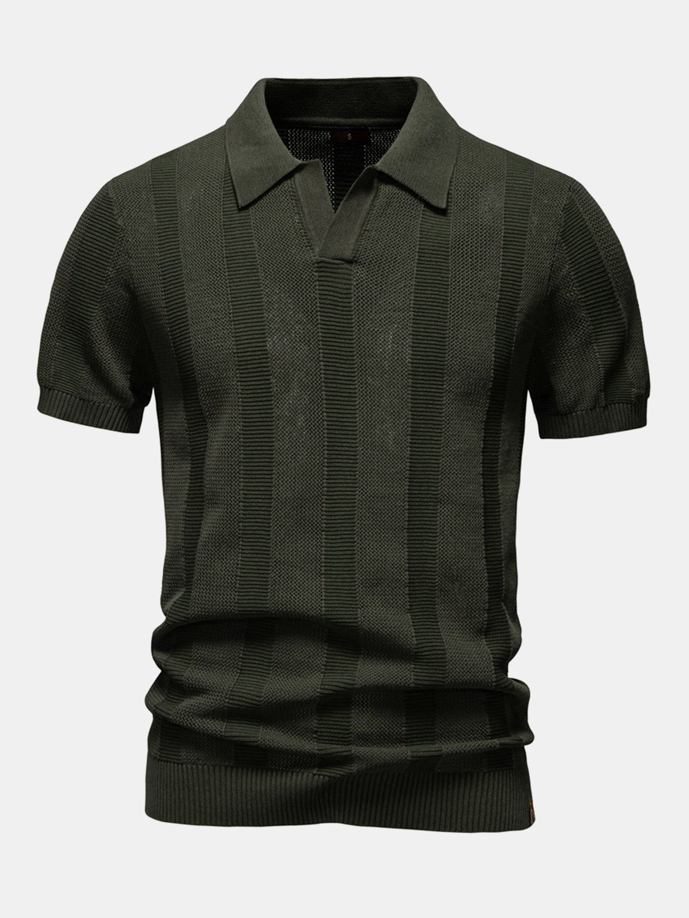 Polo in Maglia Traforata a Righe con Scollo a V - foto 1
