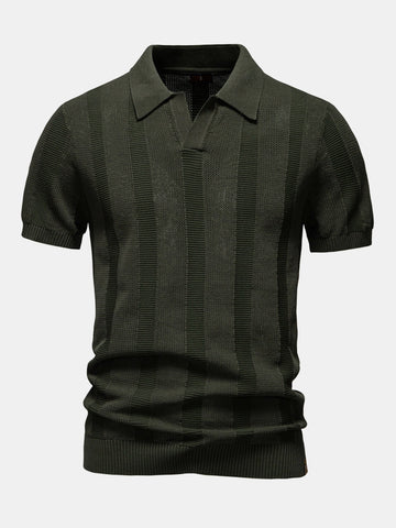 Polo in Maglia Traforata a Righe con Scollo a V - foto 1
