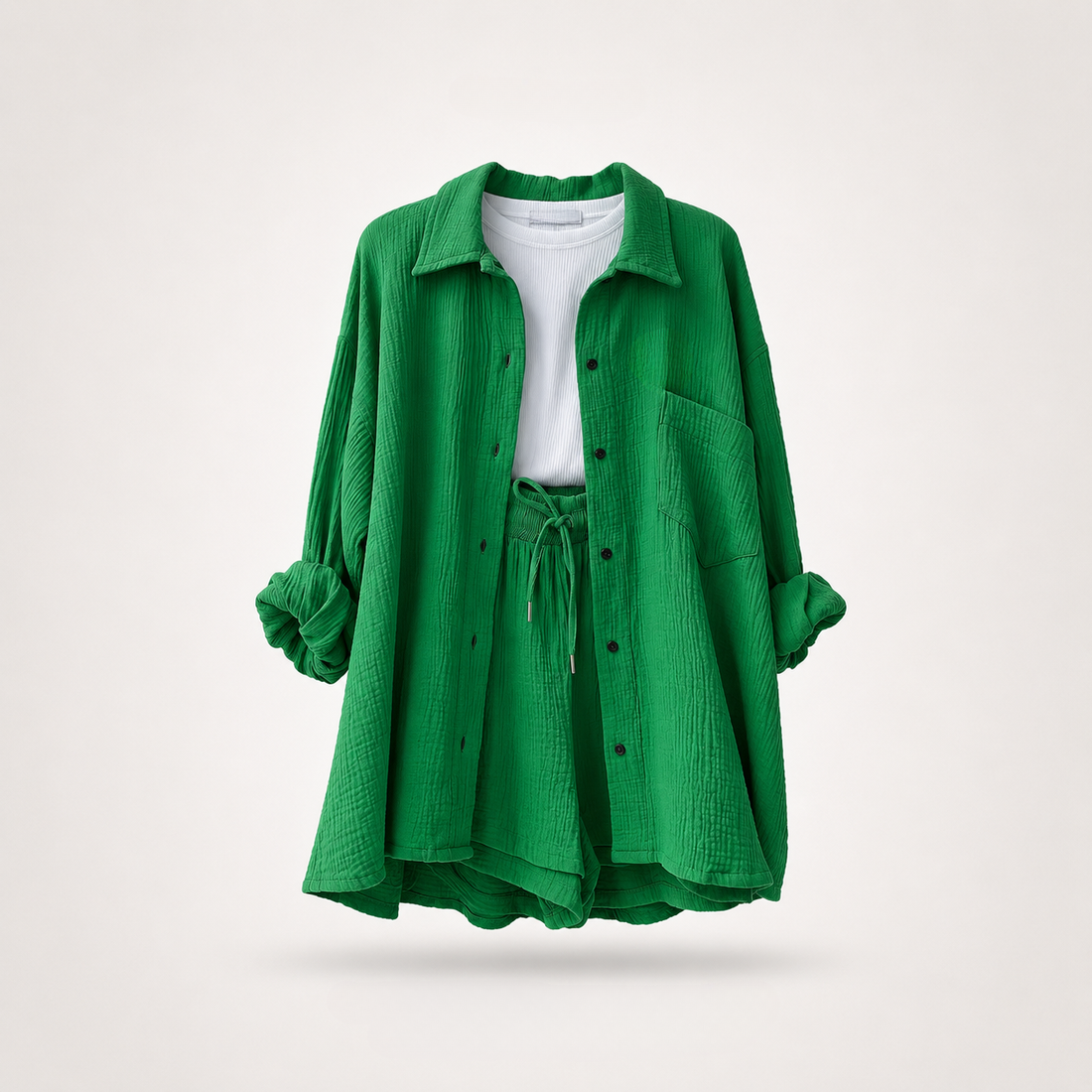 Completo Riviera in Tessuto Crinkle — Camicia e Bermuda - foto 1