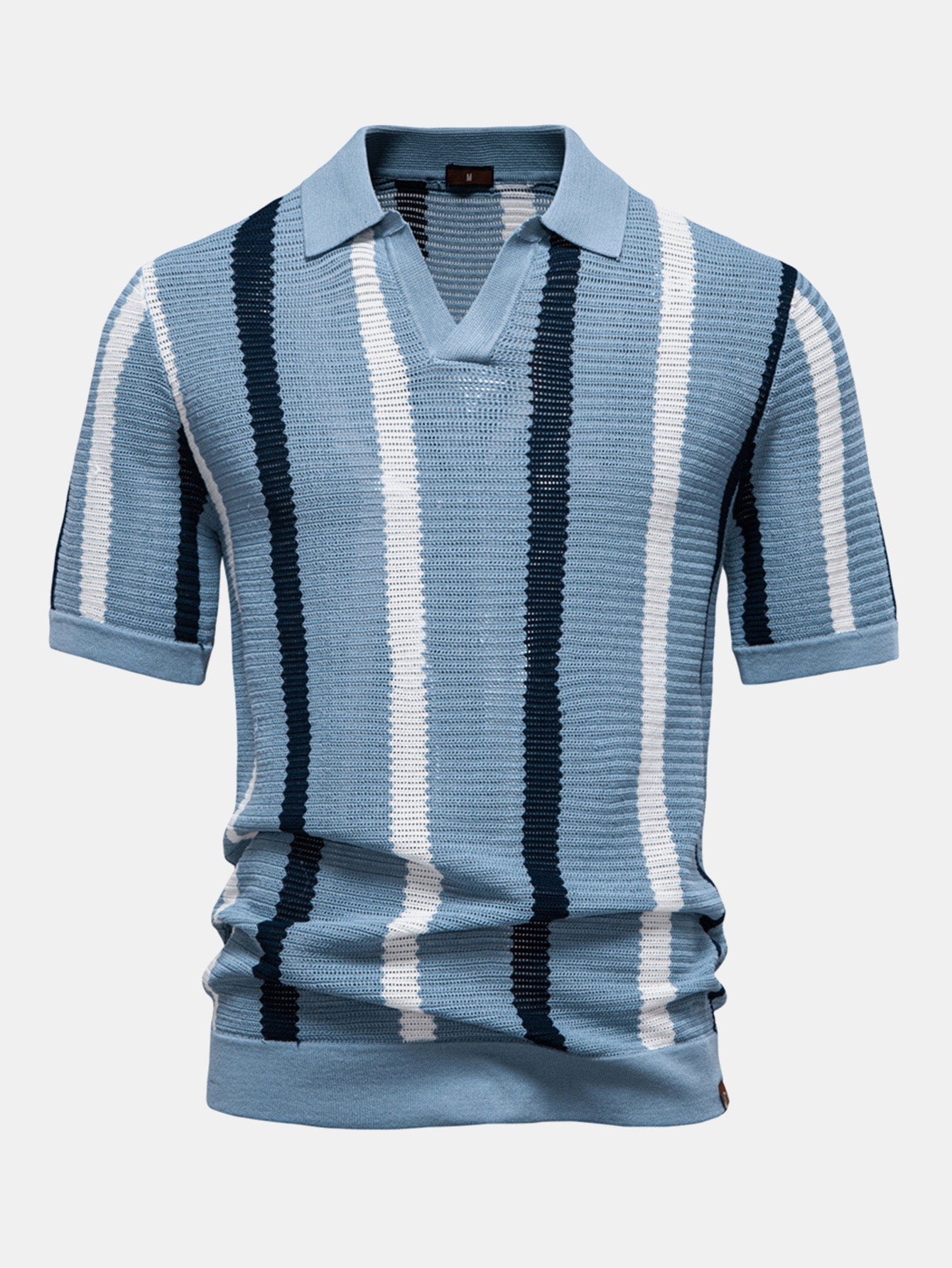Polo in Maglia a Righe con Scollo a V - foto 5