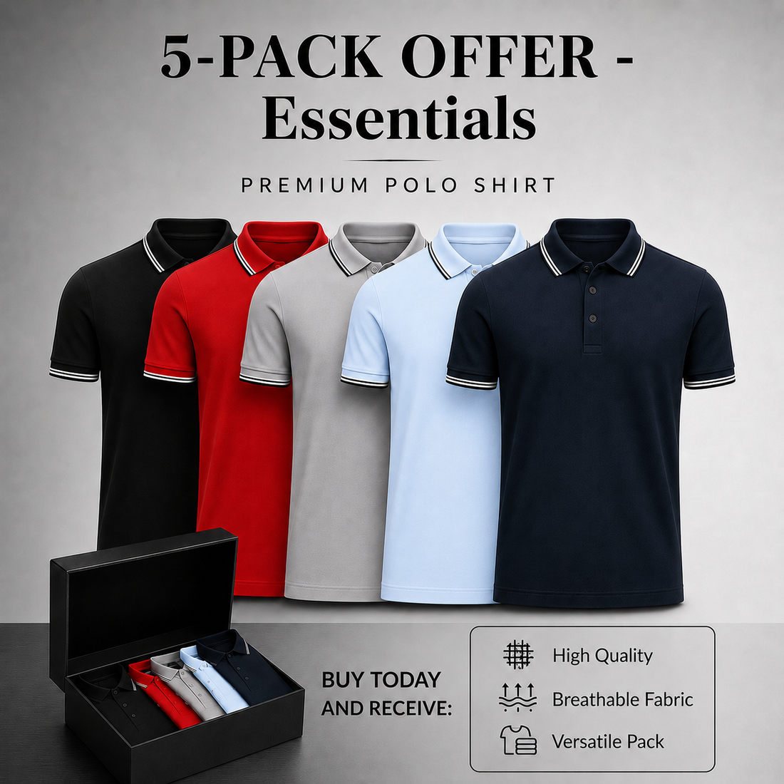 Set 5 Polo Classiche da Uomo — Colori Coordinati - foto 1