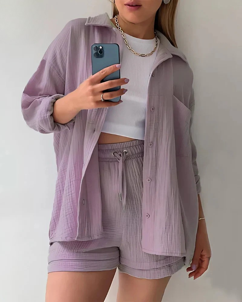 Completo Riviera in Tessuto Crinkle — Camicia e Bermuda - foto 5