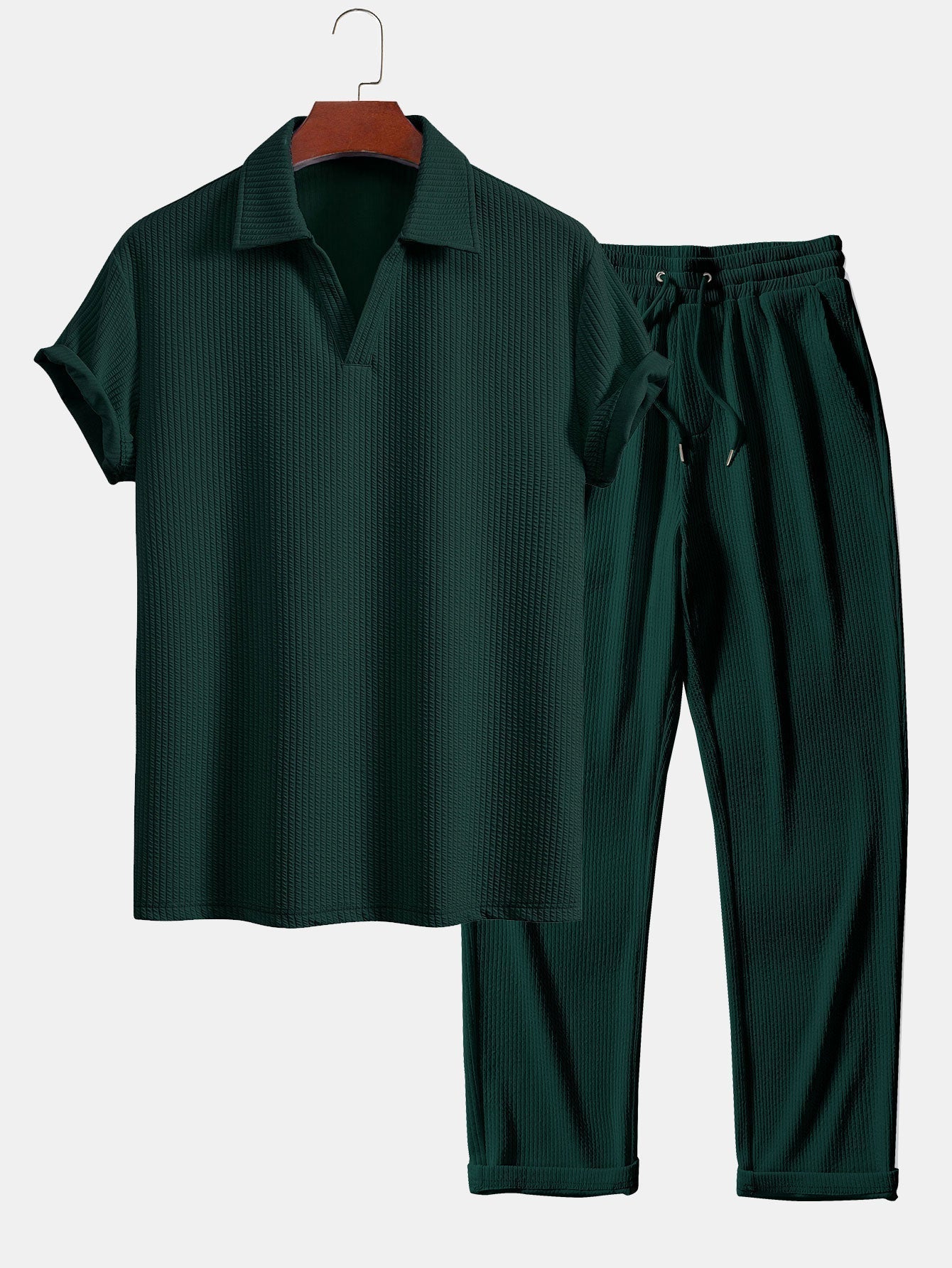Completo Polo Testurizzata Scollo a V e Pantaloni - foto 5