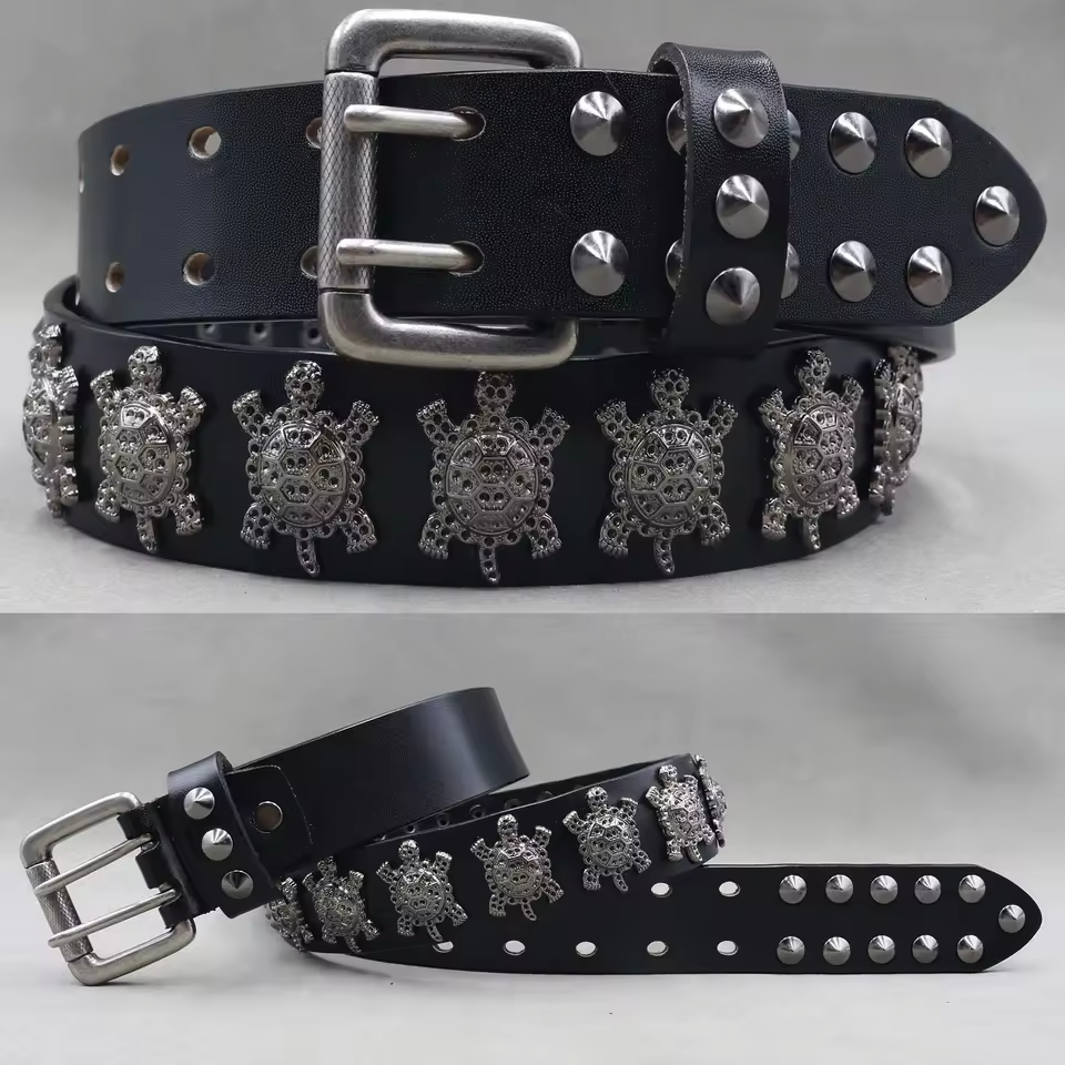 Cintura in Vera Pelle con Borchie — Teschi e Animali, 3,8 cm - foto 10