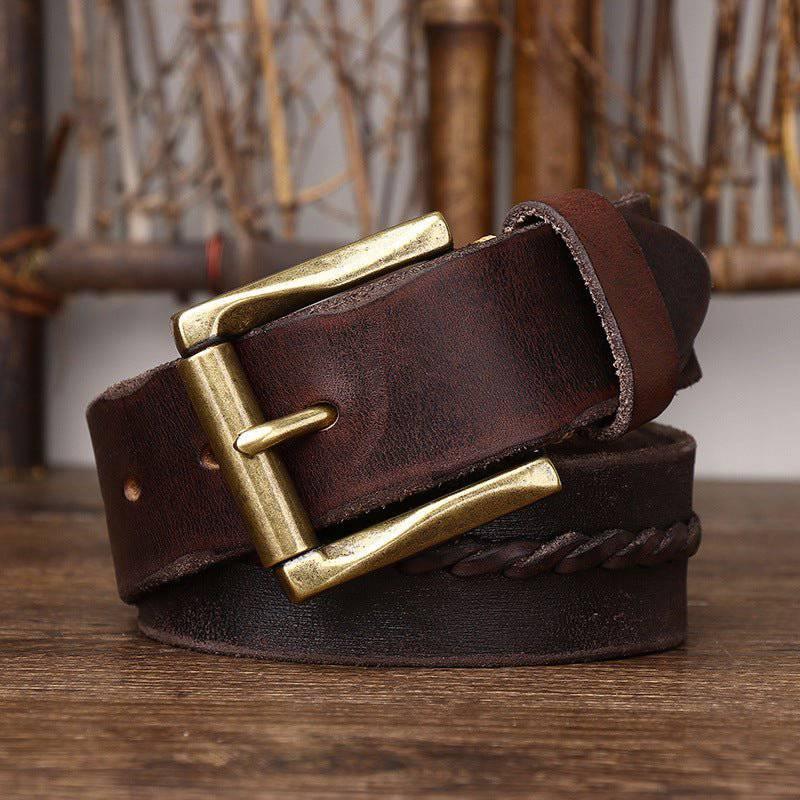Cintura in Pelle con Inserto Intrecciato — Modello Raj - foto 2