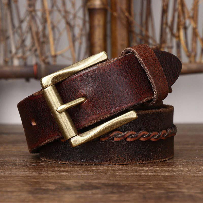 Cintura in Pelle con Inserto Intrecciato — Modello Raj - foto 4
