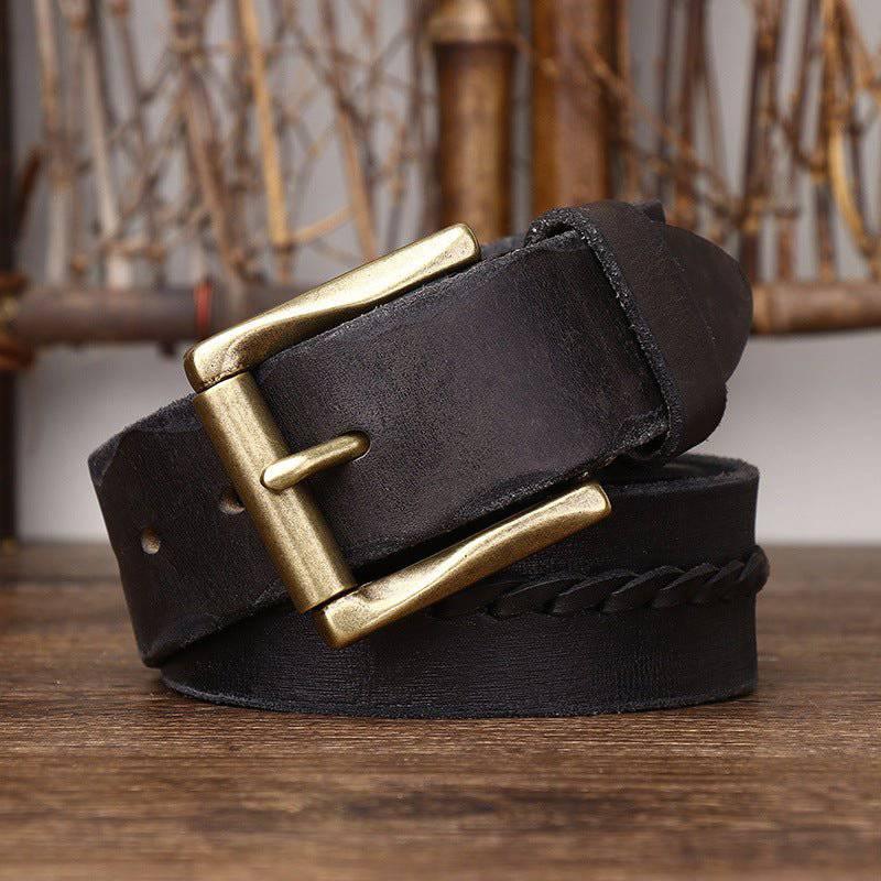 Cintura in Pelle con Inserto Intrecciato — Modello Raj - foto 1