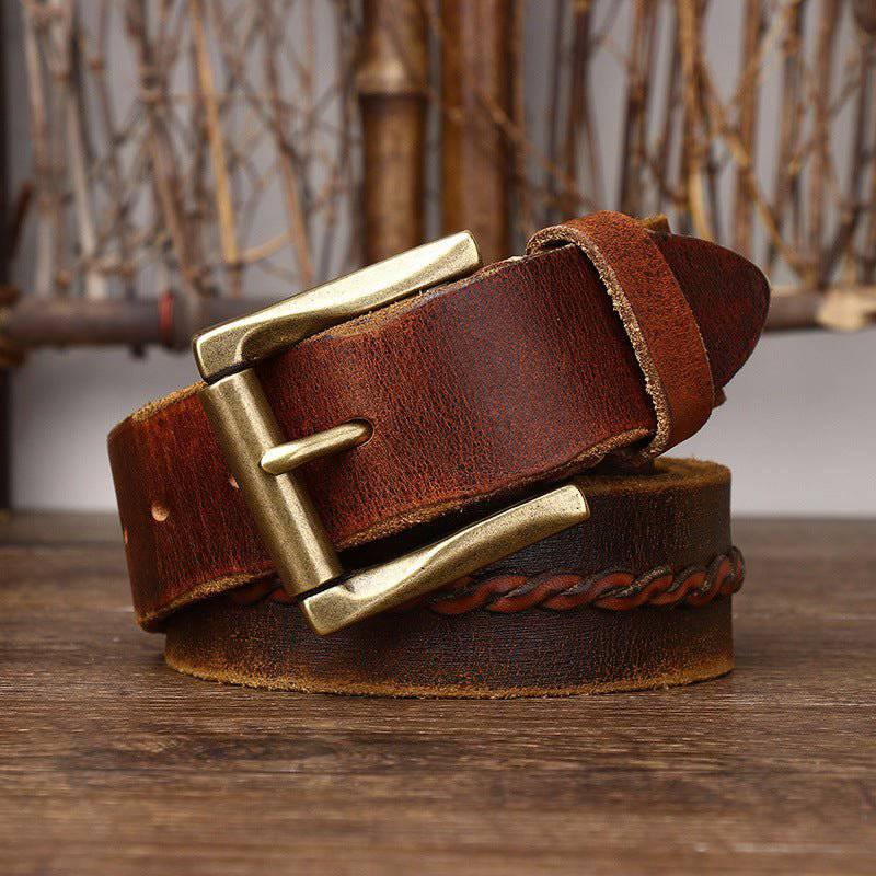 Cintura in Pelle con Inserto Intrecciato — Modello Raj - foto 3